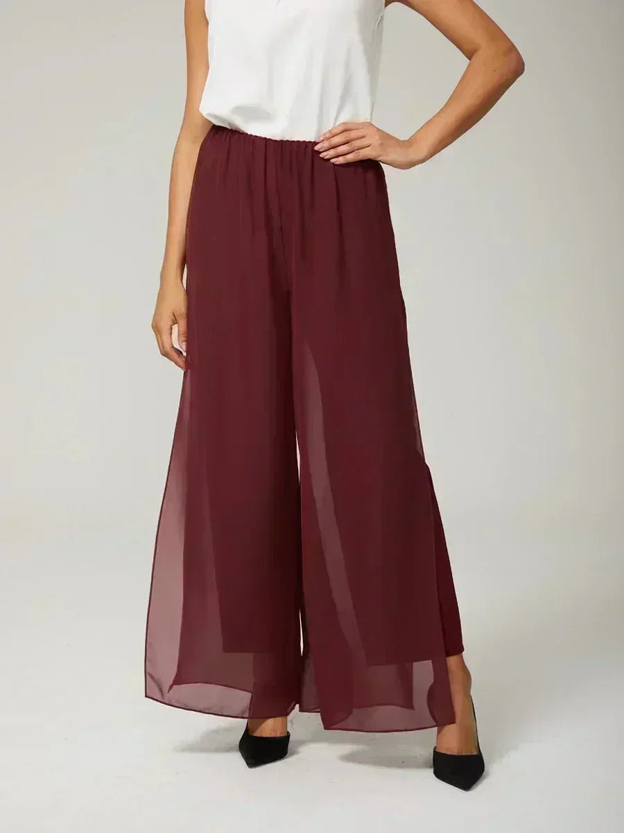 Pantalón de pierna recta con sobrecapa de gasa abierta - Nhaura