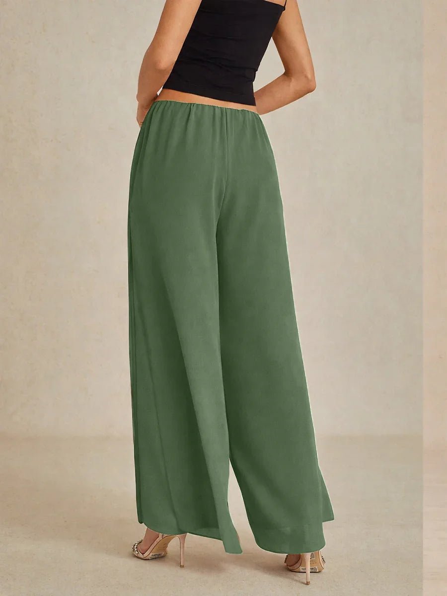 Pantalón de pierna recta con sobrecapa de gasa abierta - Nhaura