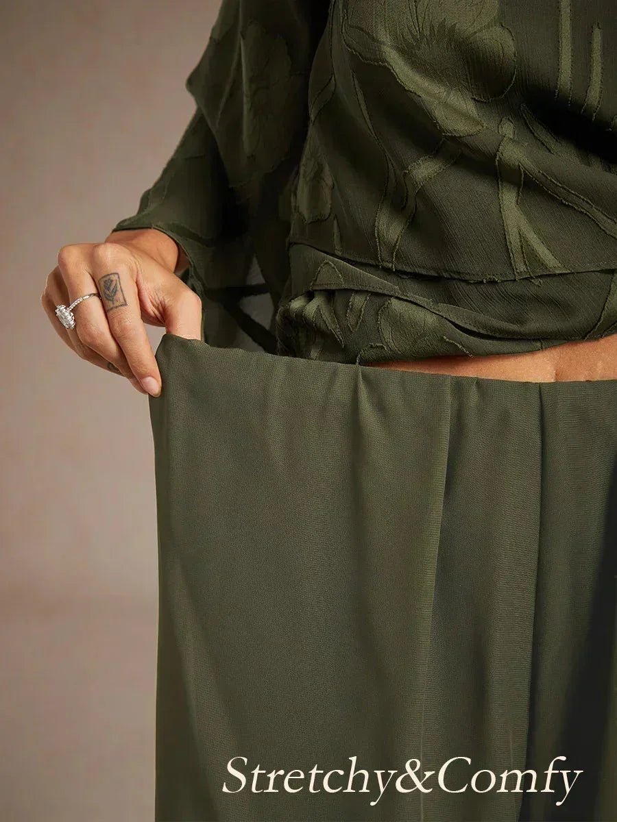 Pantalón de pierna recta con sobrecapa de gasa abierta - Nhaura