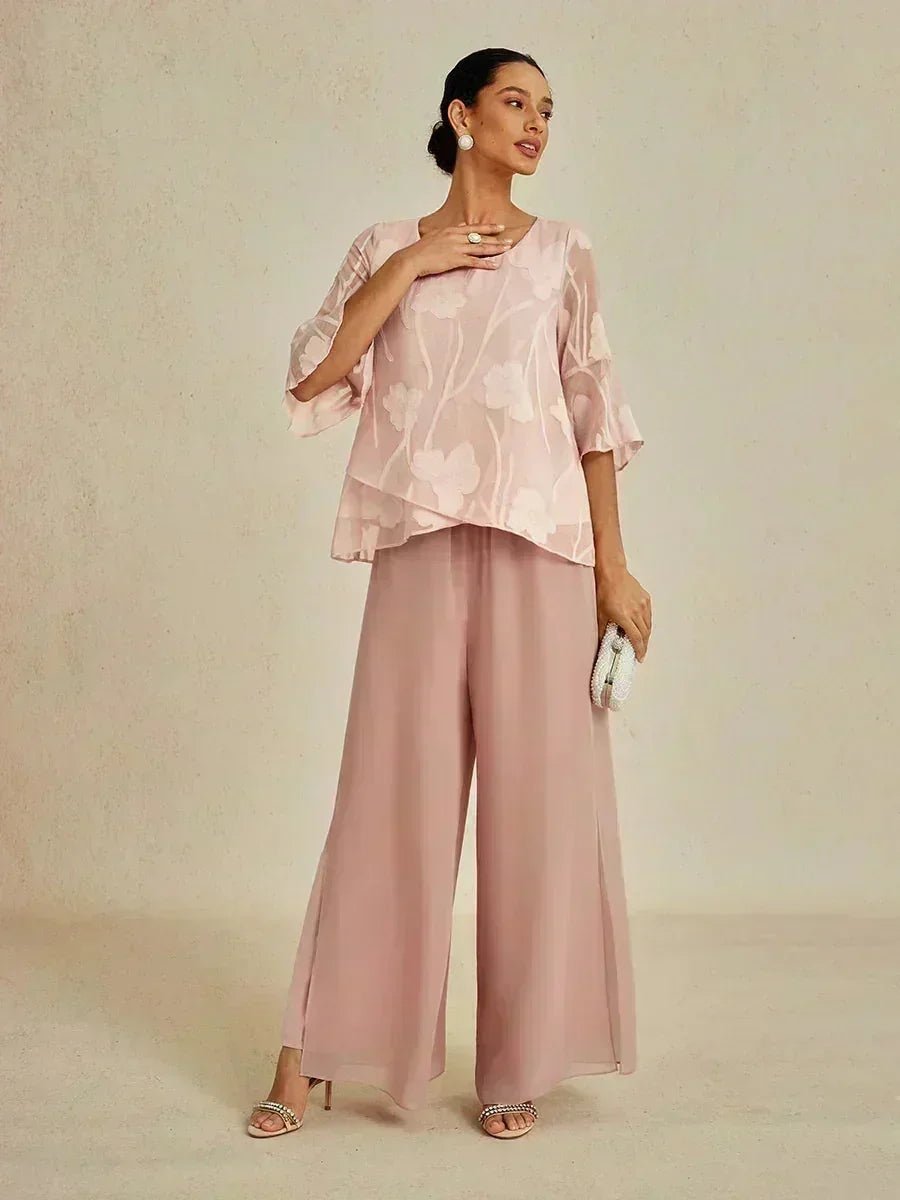 Pantalón de pierna recta con sobrecapa de gasa abierta - Nhaura
