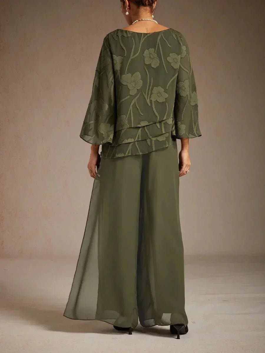 Pantalón de pierna recta con sobrecapa de gasa abierta - Nhaura