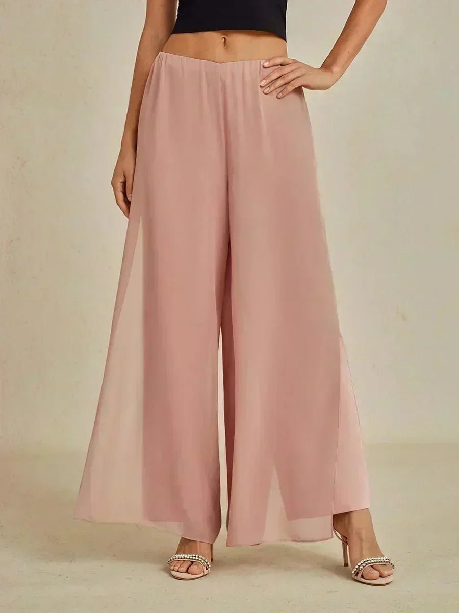 Pantalón de pierna recta con sobrecapa de gasa abierta - Nhaura