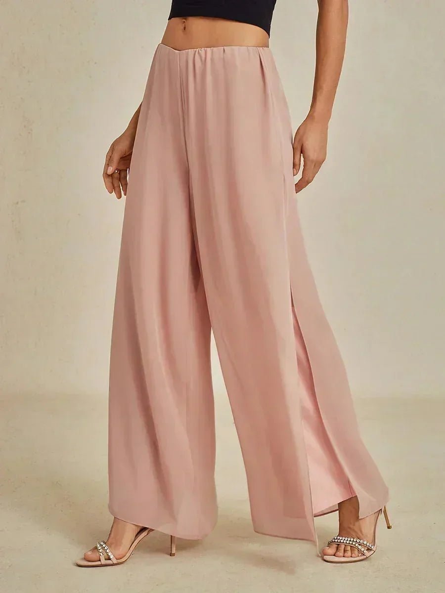 Pantalón recto de encaje con sobrecapa de gasa abierta - Nhaura