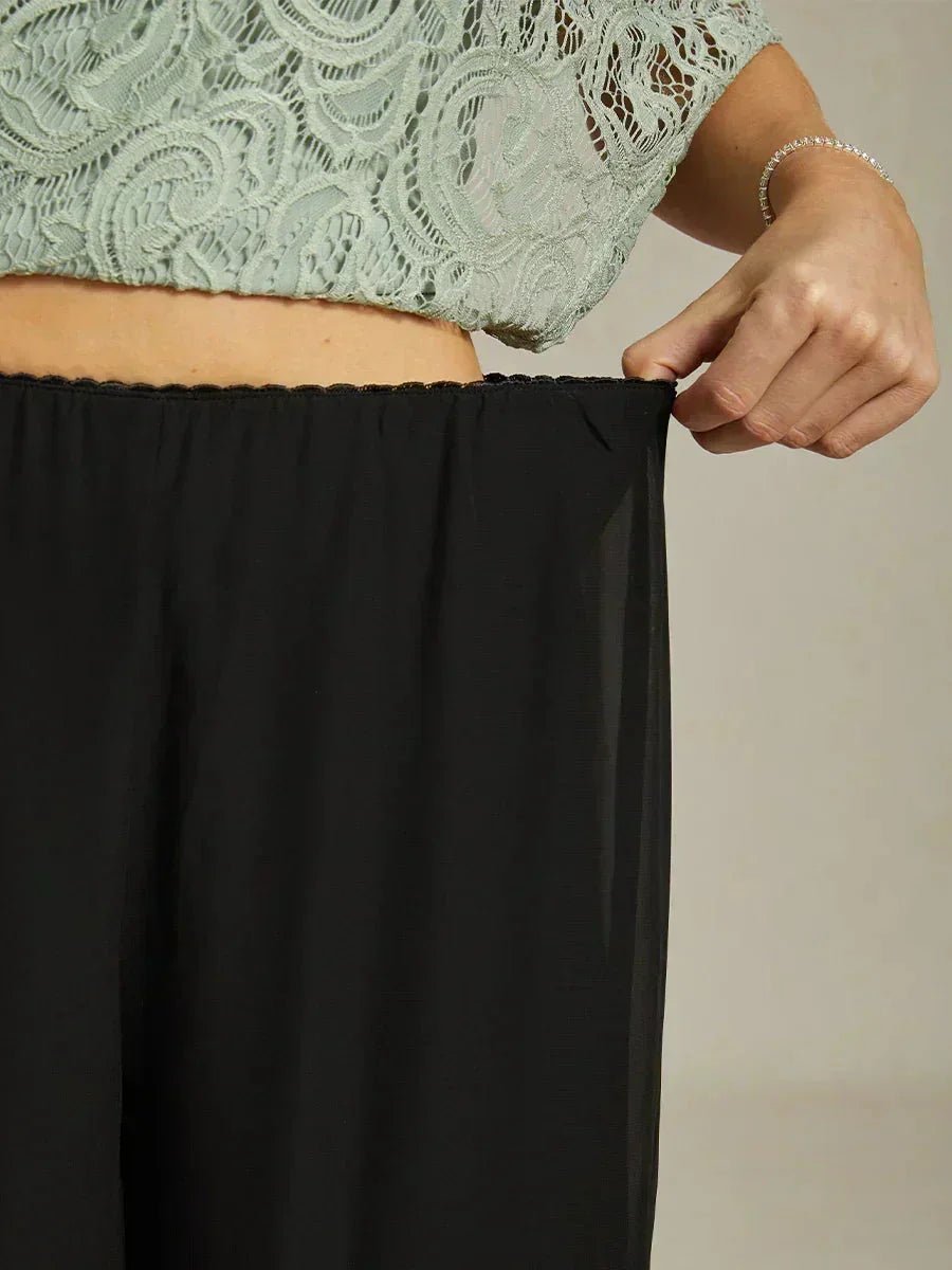 Pantalón recto de encaje con sobrecapa de gasa abierta - Nhaura