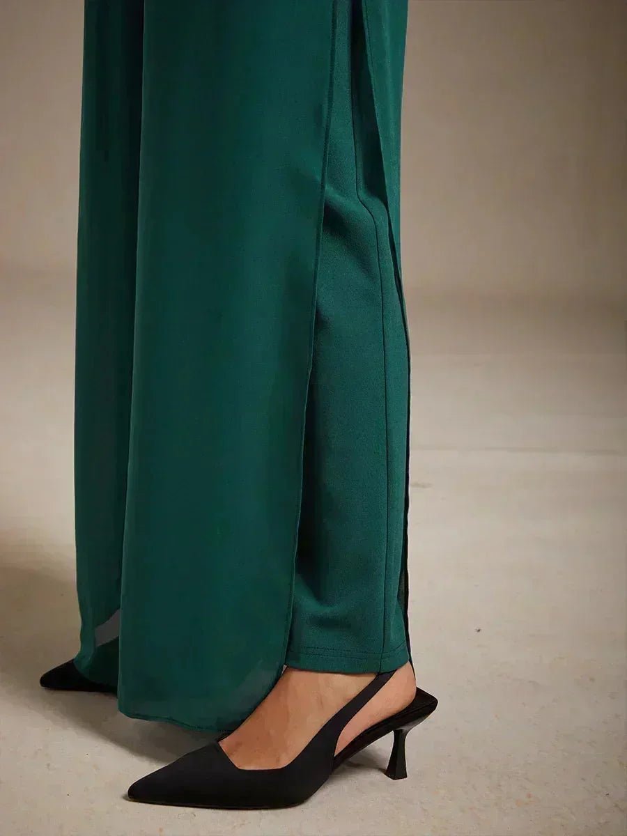 Pantalón recto de encaje con sobrecapa de gasa abierta - Nhaura
