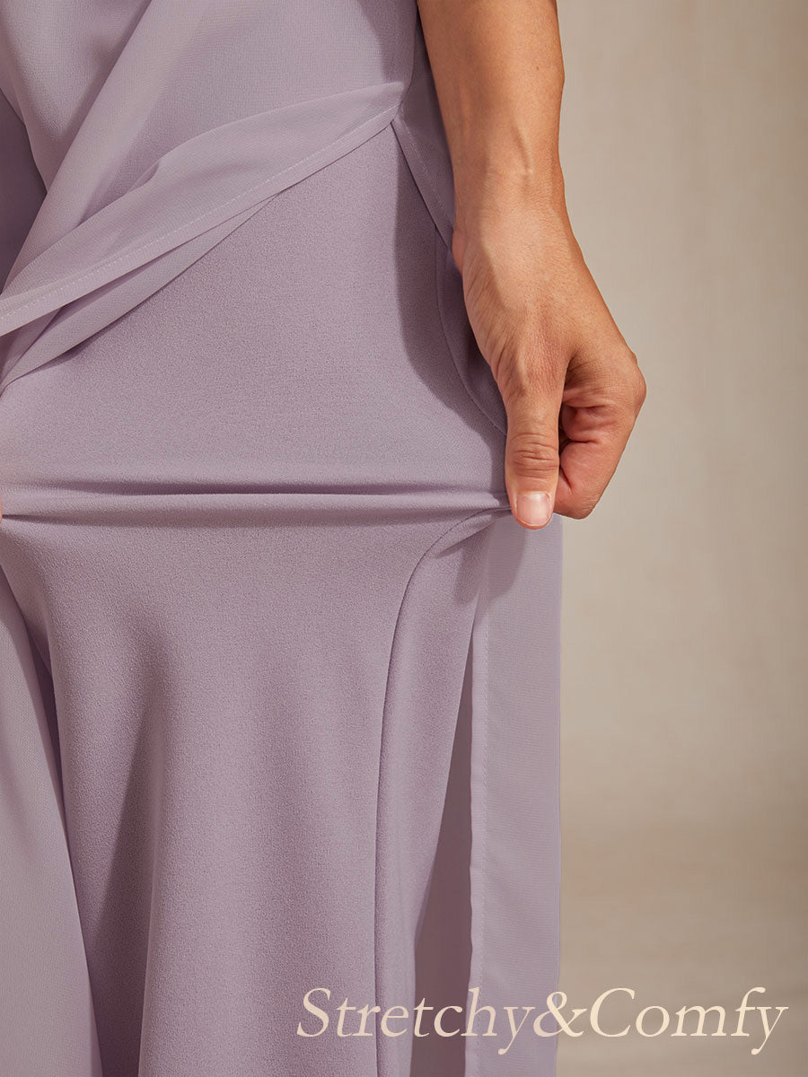 Pantalón recto de encaje con sobrecapa de gasa abierta - Nhaura