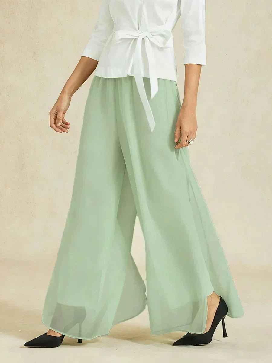 Pantalón recto de encaje con sobrecapa de gasa abierta - Nhaura