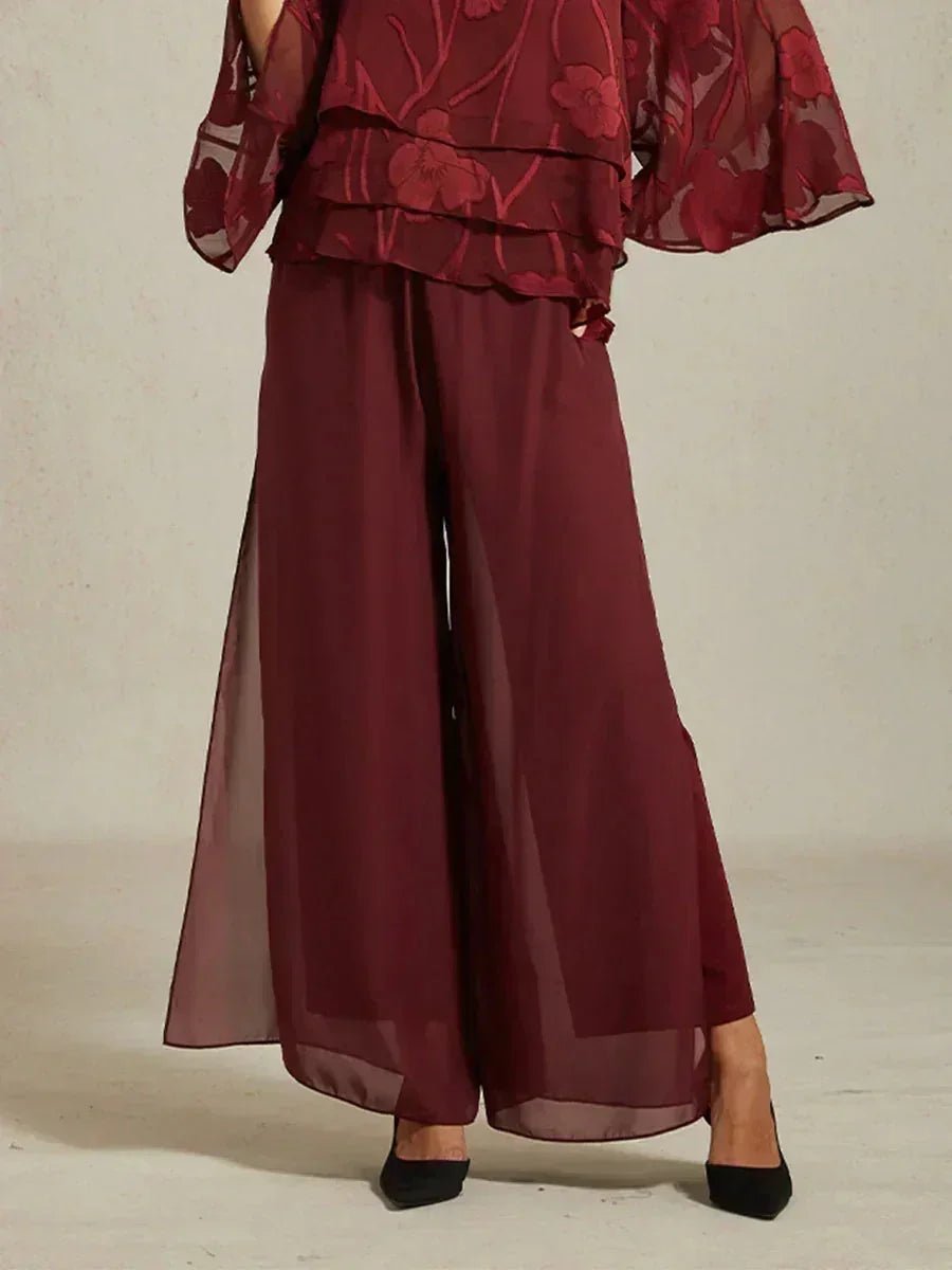 Pantalón recto de encaje con sobrecapa de gasa abierta - Nhaura