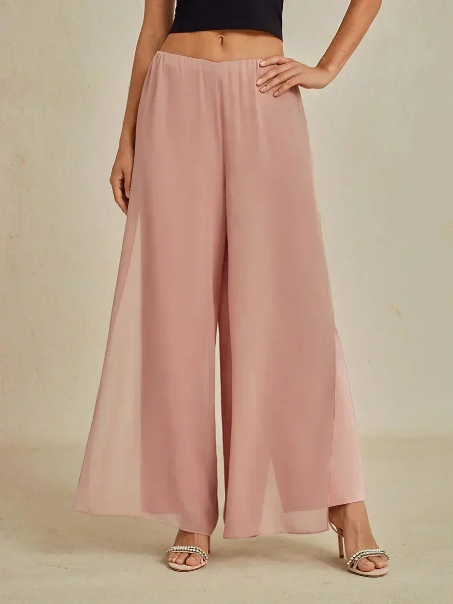 Pantalón recto de encaje con sobrecapa de gasa abierta - Nhaura