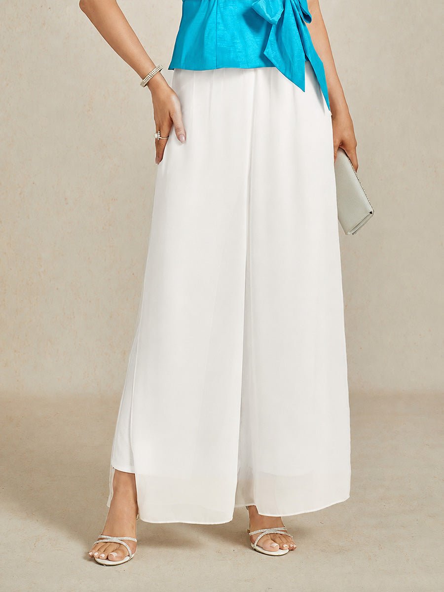 Pantalón recto de encaje con sobrecapa de gasa abierta - Nhaura