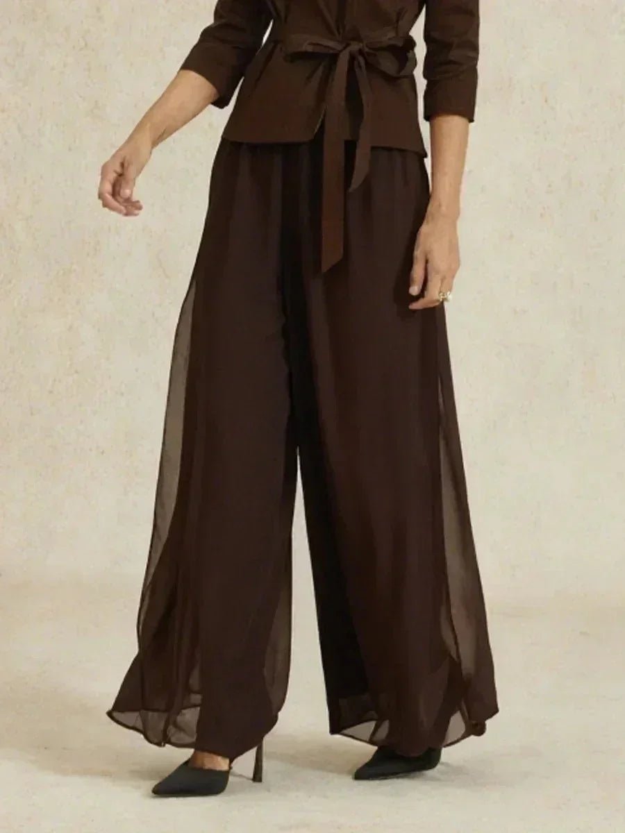 Pantalón recto de encaje con sobrecapa de gasa abierta - Nhaura