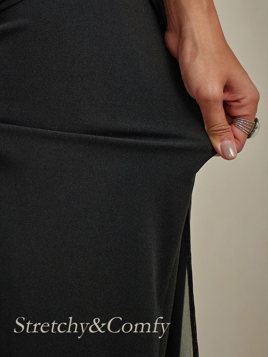 Pantalón recto de encaje con sobrecapa de gasa abierta - Nhaura