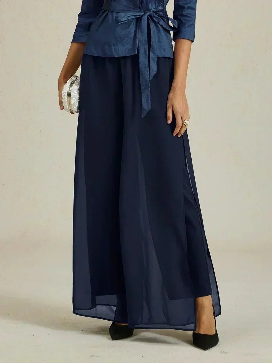 Pantalón recto de encaje con sobrecapa de gasa abierta - Nhaura