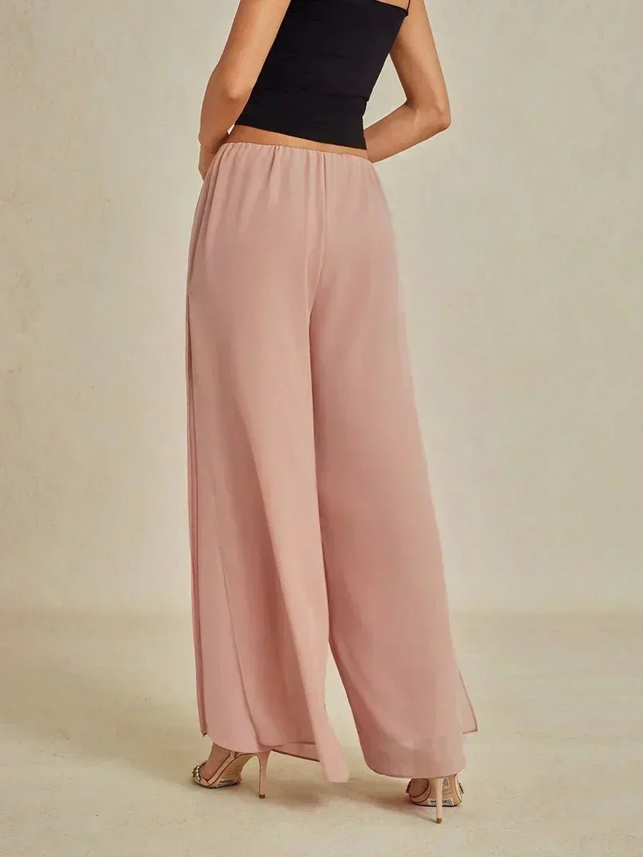 Pantalón recto de encaje con sobrecapa de gasa abierta - Nhaura