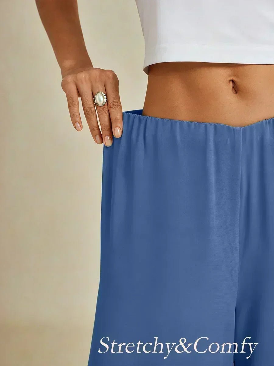 Pantalón recto de largo cropped con sobrecapa de gasa abierta - Nhaura