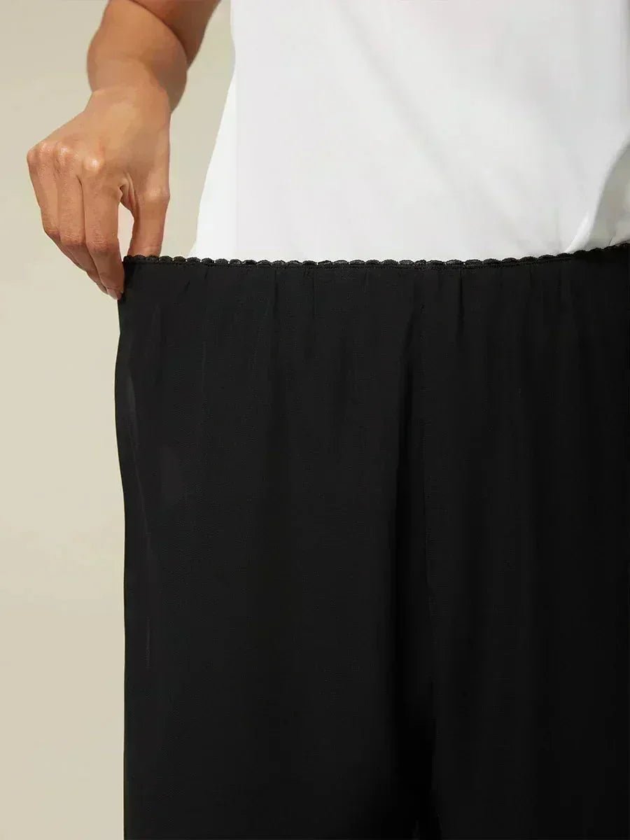 Pantalón recto de largo cropped con sobrecapa de gasa abierta - Nhaura