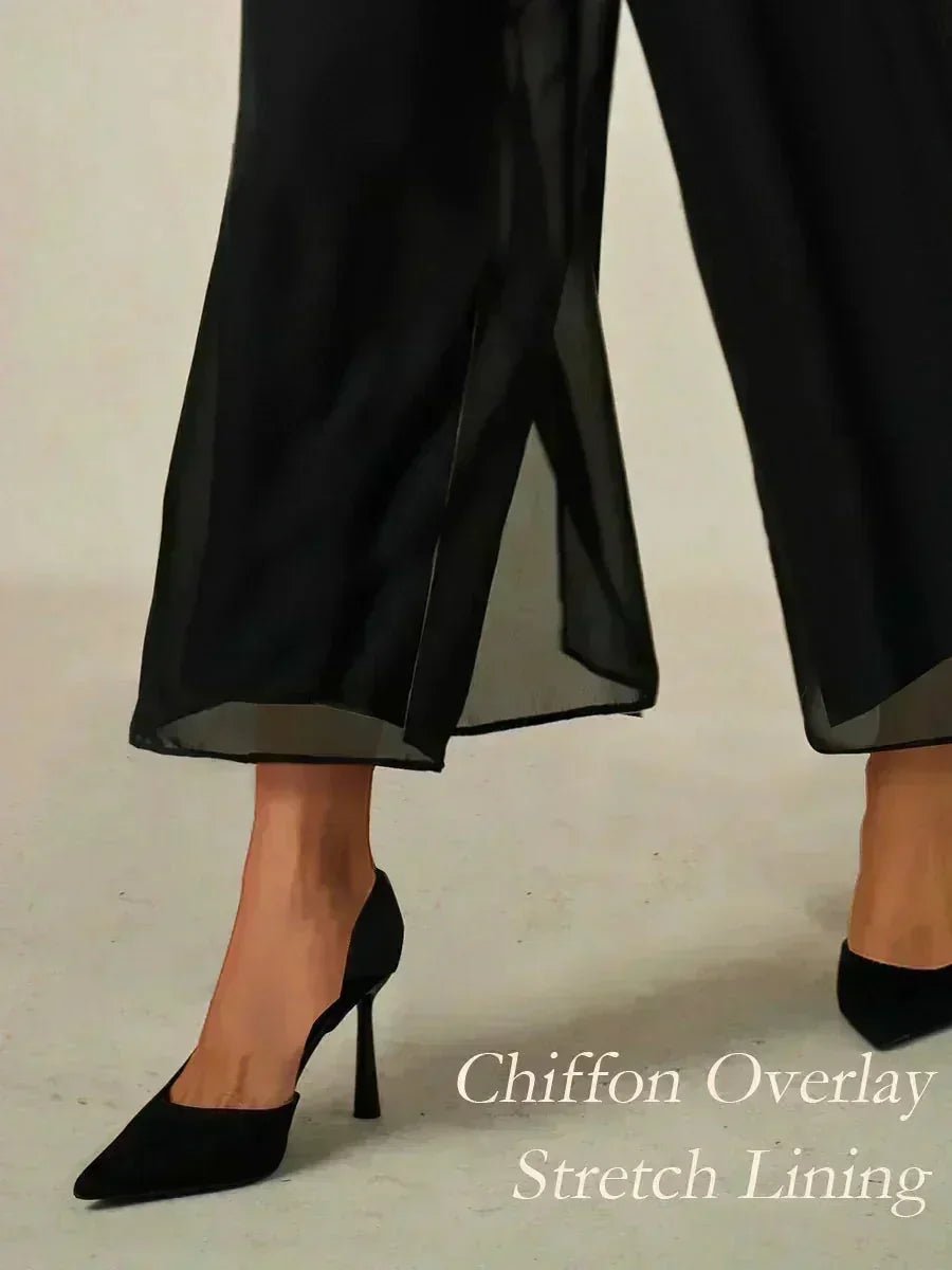 Pantalón recto de largo cropped con sobrecapa de gasa abierta - Nhaura