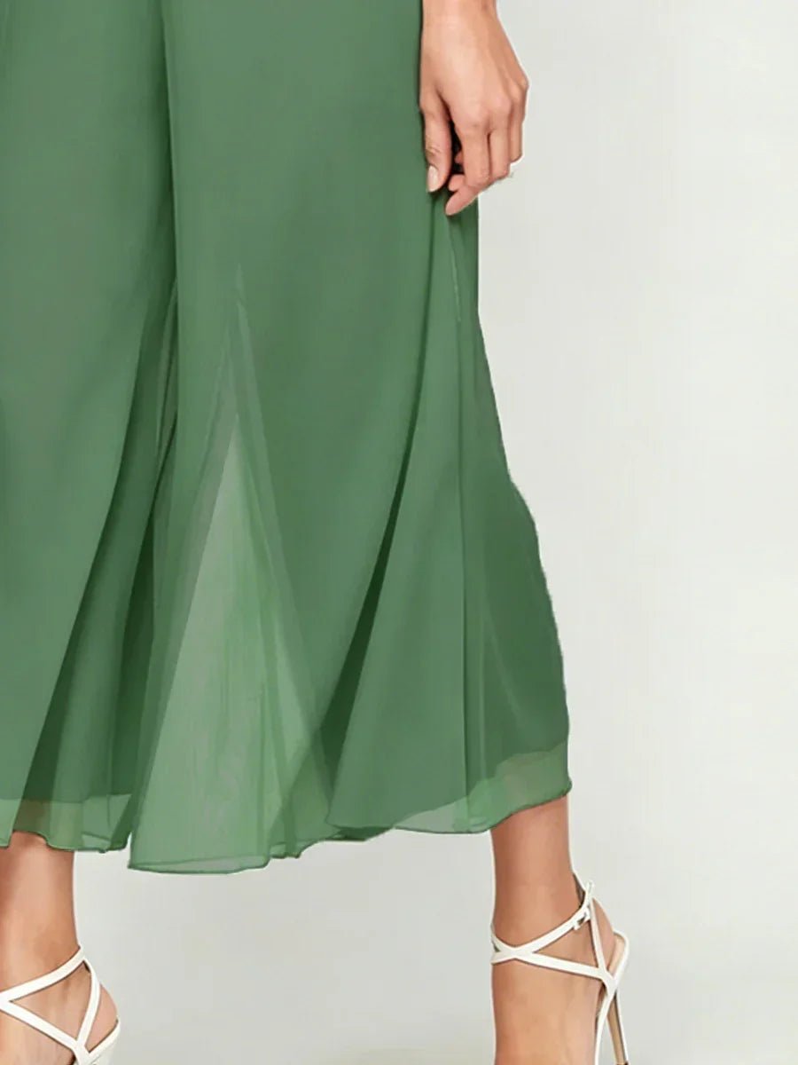 Pantalón recto de largo cropped con sobrecapa de gasa abierta - Nhaura