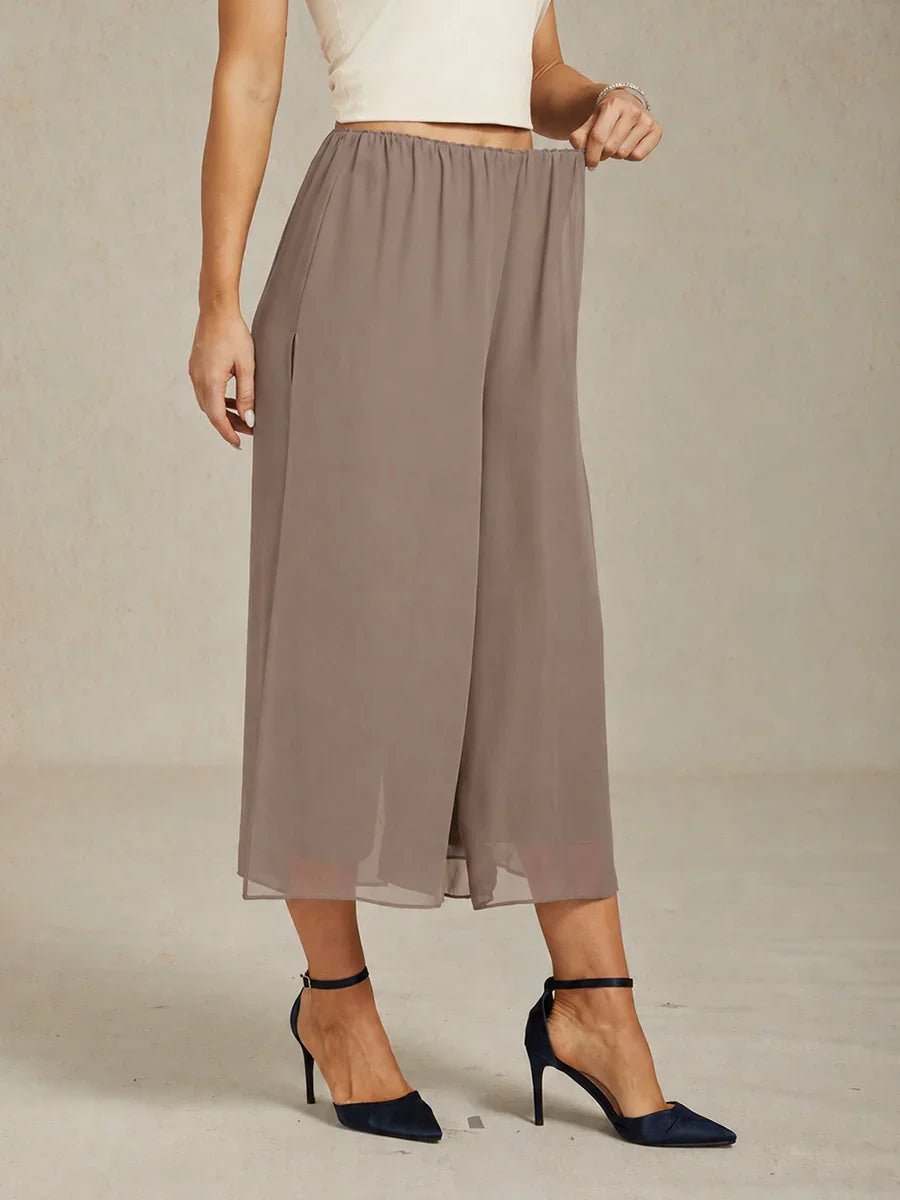 Pantalón recto de largo cropped con sobrecapa de gasa abierta - Nhaura