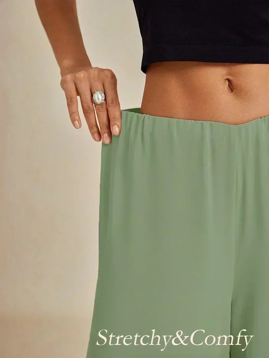 Pantalón recto de largo cropped con sobrecapa de gasa abierta - Nhaura
