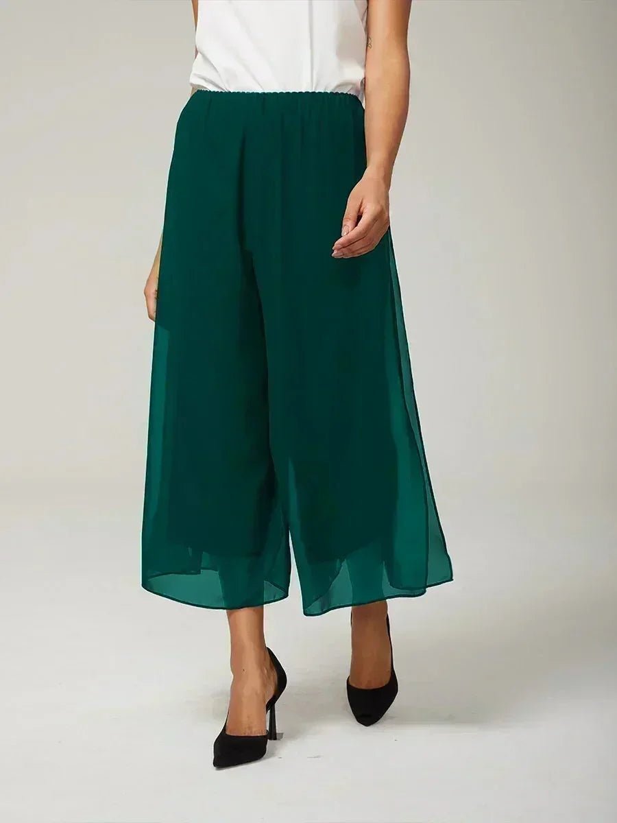 Pantalón recto de largo cropped con sobrecapa de gasa abierta - Nhaura
