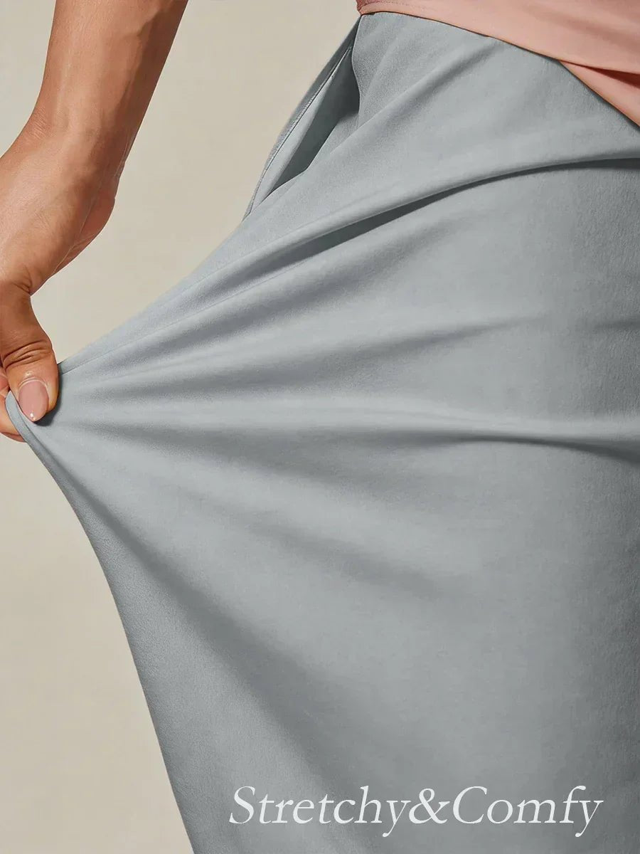 Pantalón recto de largo cropped con sobrecapa de gasa abierta - Nhaura