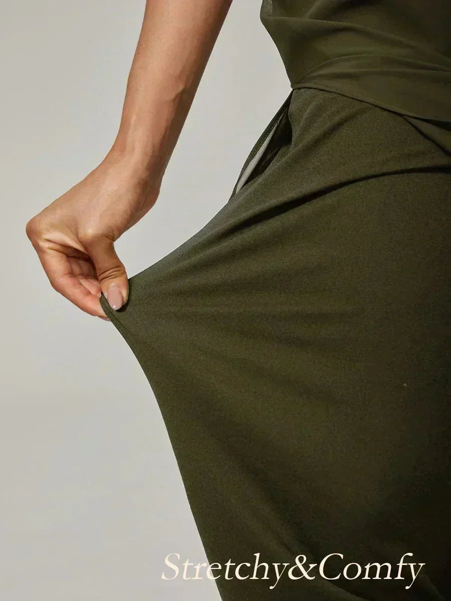 Pantalón recto de largo cropped con sobrecapa de gasa abierta - Nhaura