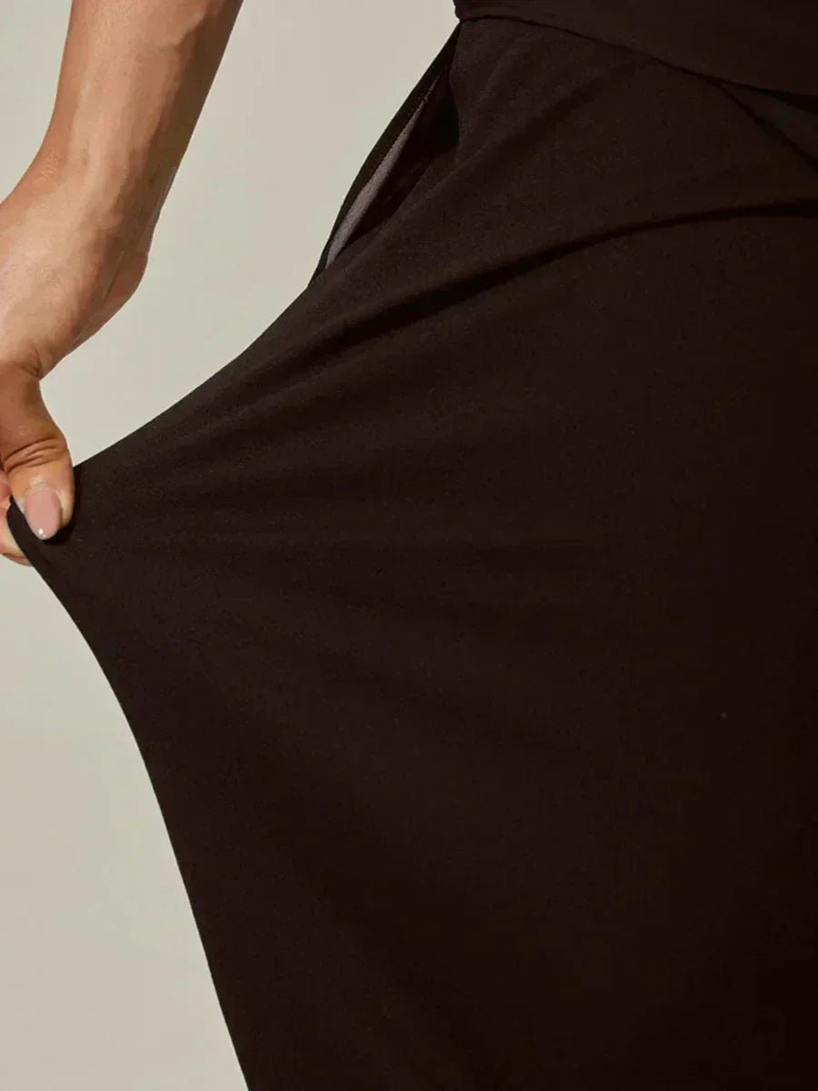 Pantalón recto de largo cropped con sobrecapa de gasa abierta - Nhaura