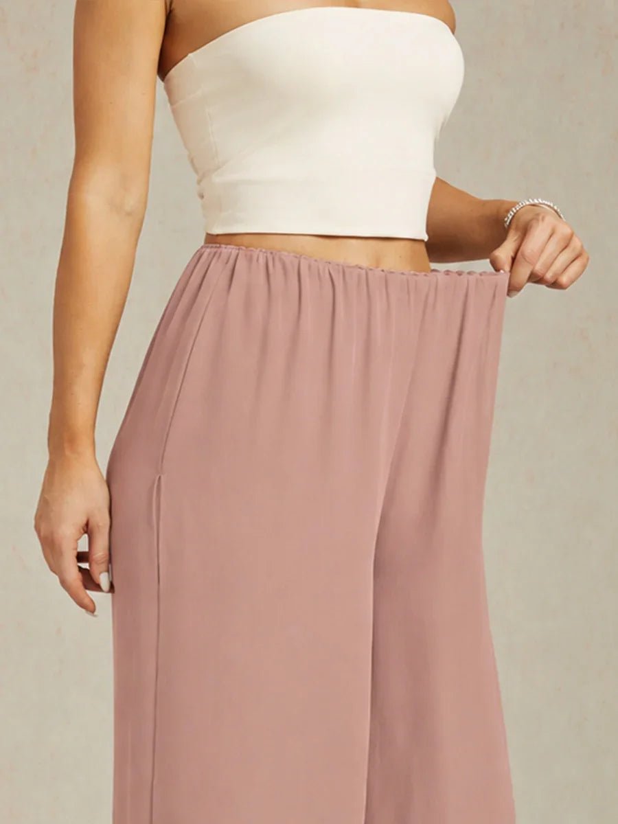 Pantalón recto de largo cropped con sobrecapa de gasa abierta - Nhaura
