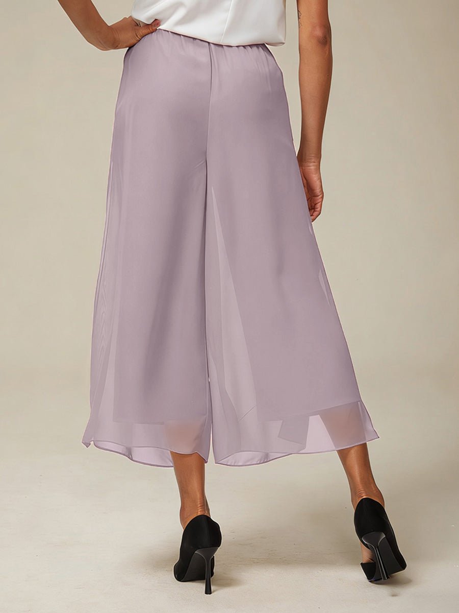 Pantalón recto de largo cropped con sobrecapa de gasa abierta - Nhaura