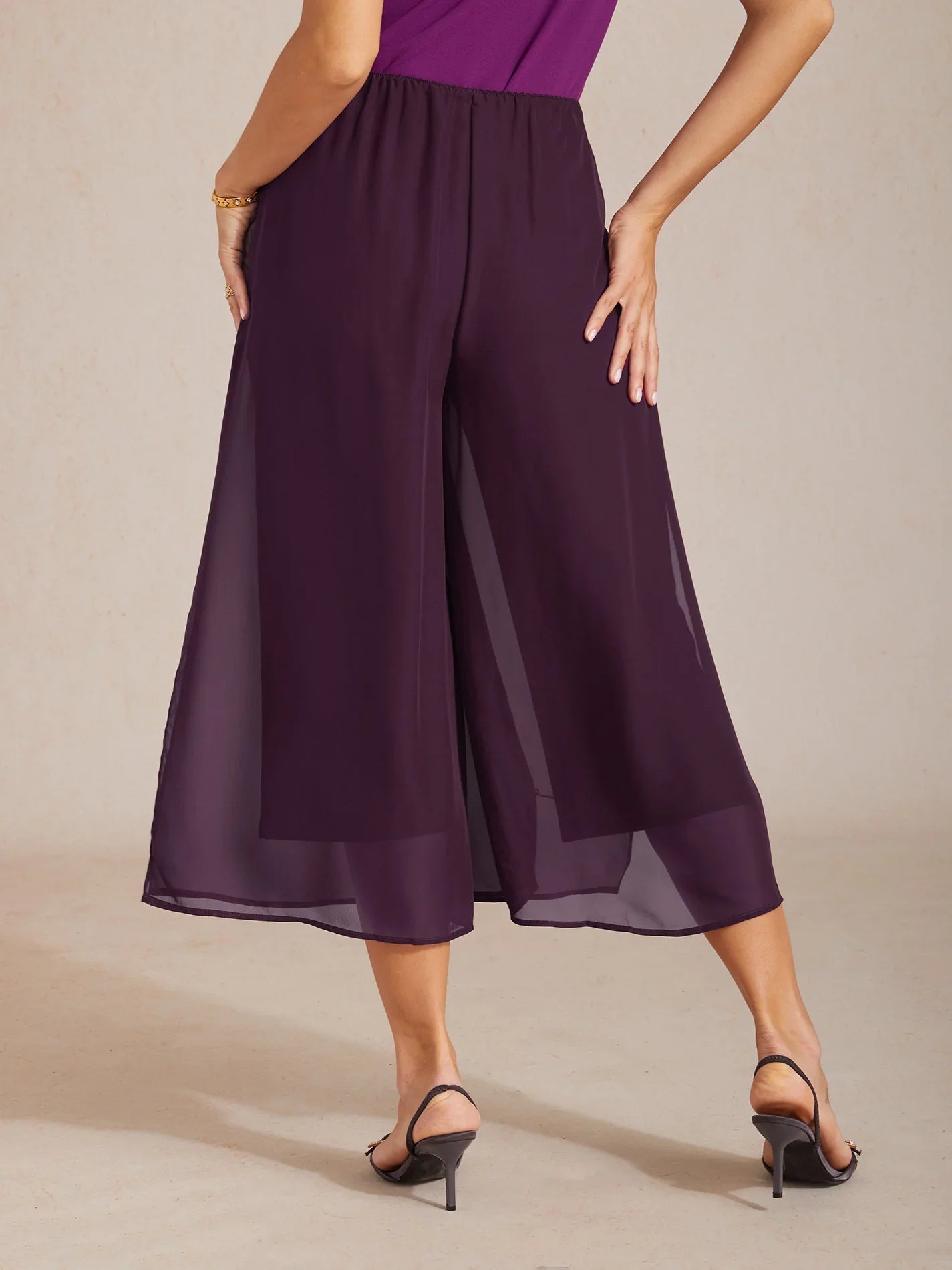 Pantalón recto de largo cropped con sobrecapa de gasa abierta - Nhaura