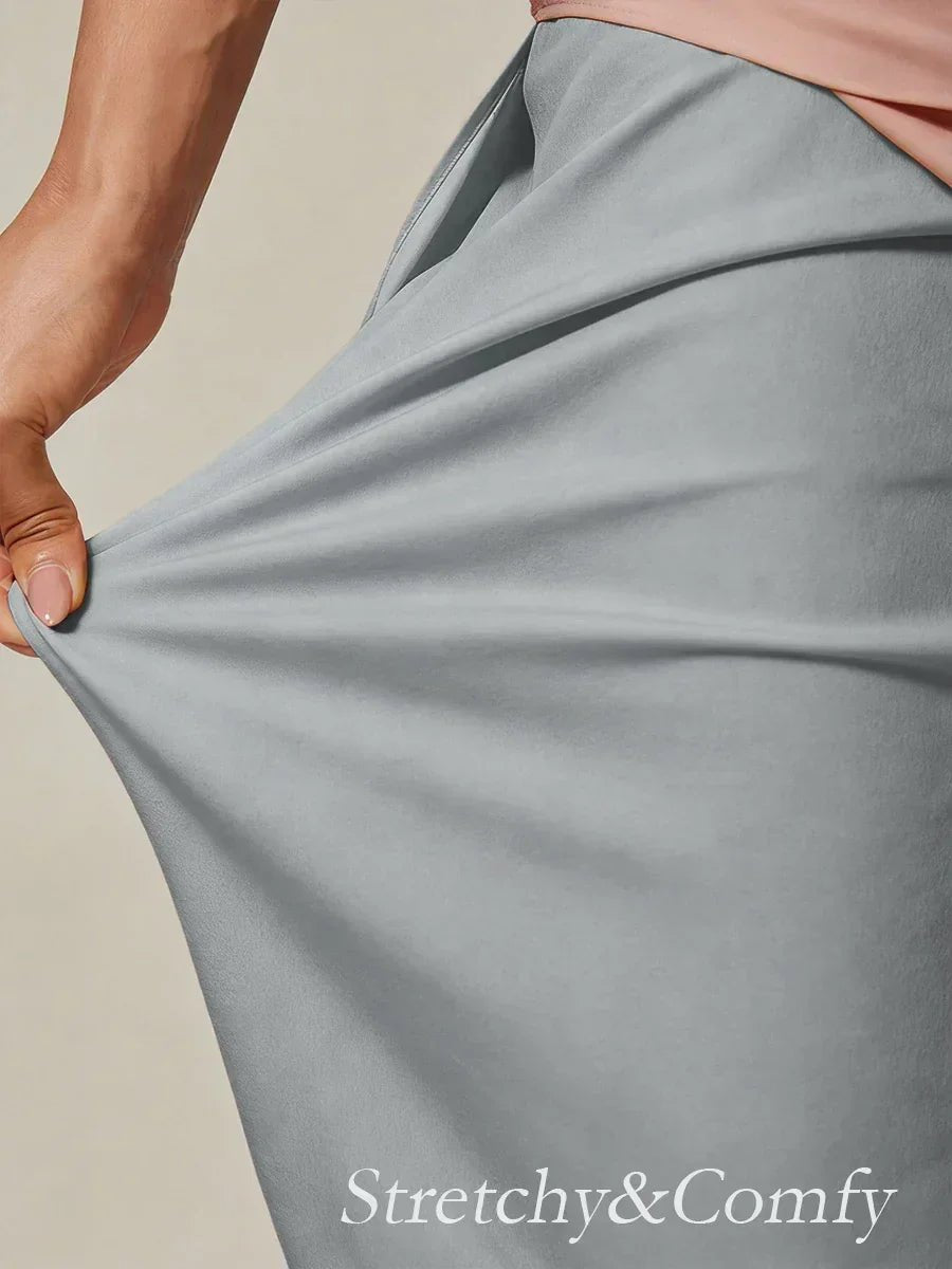 Pantalón recto de largo cropped con sobrecapa de gasa abierta - Nhaura
