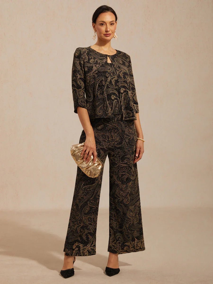 Pantalón recto de punto paisley con sutil detalle de lentejuelas - Nhaura