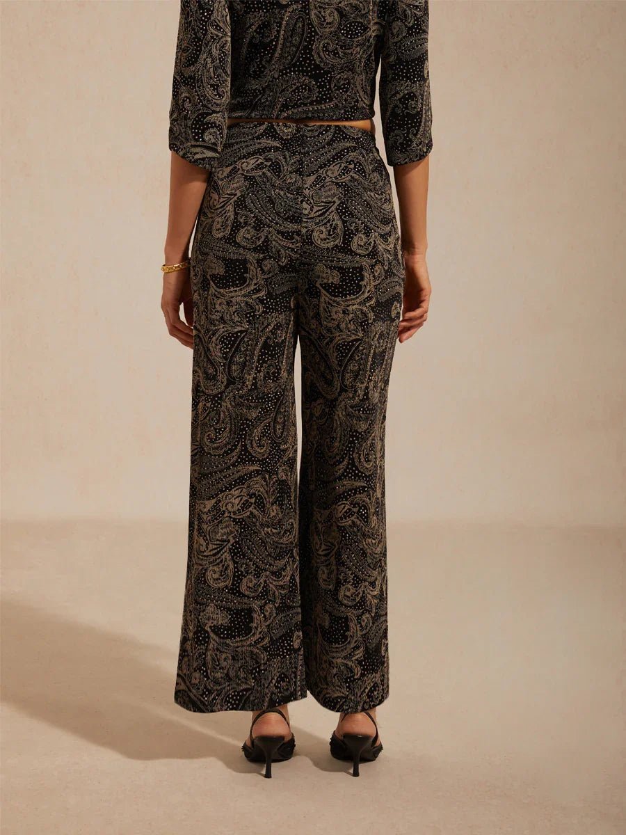 Pantalón recto de punto paisley con sutil detalle de lentejuelas - Nhaura