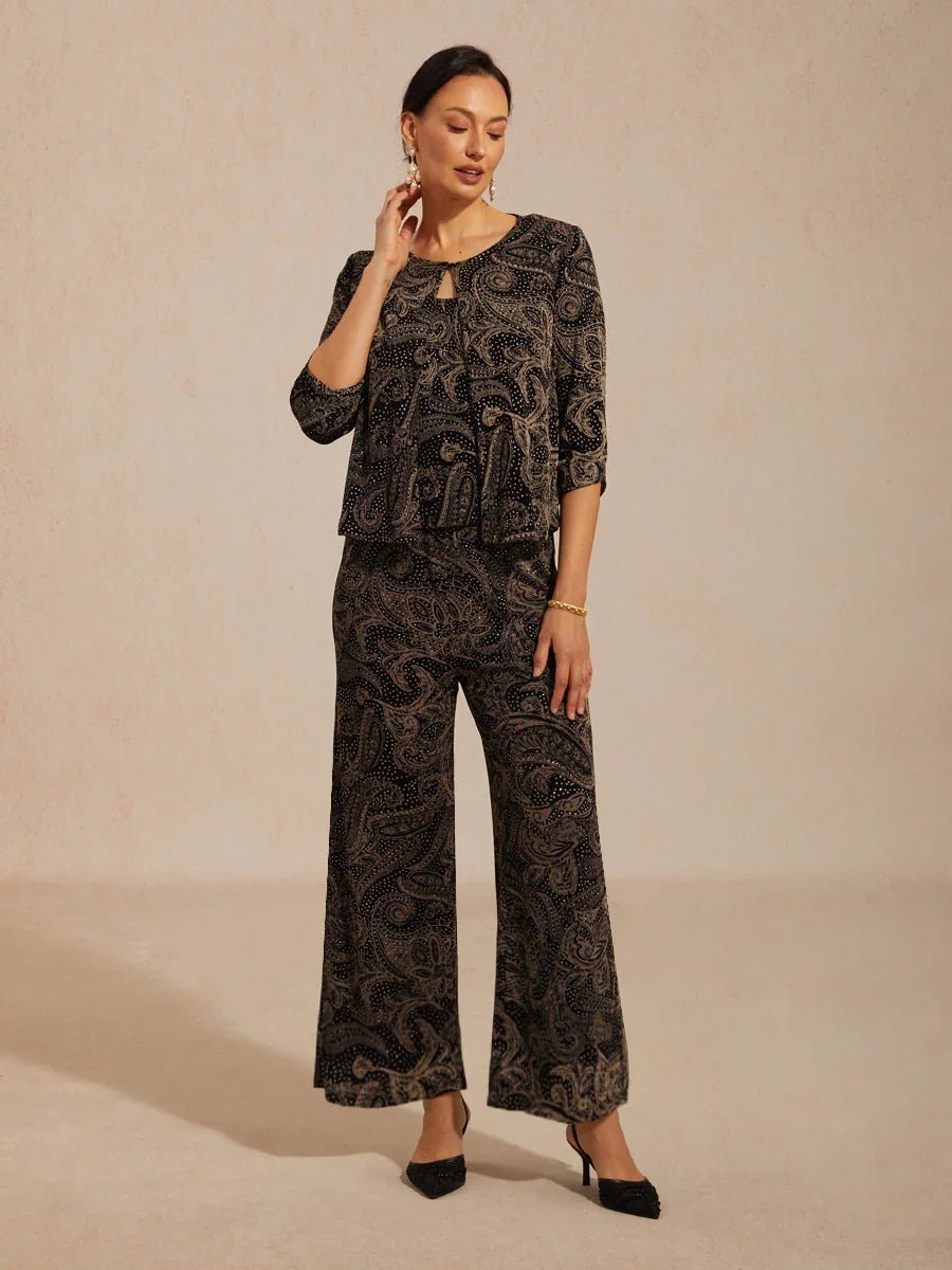 Pantalón recto de punto paisley con sutil detalle de lentejuelas - Nhaura