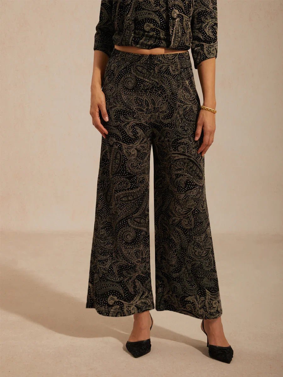 Pantalón recto de punto paisley con sutil detalle de lentejuelas - Nhaura