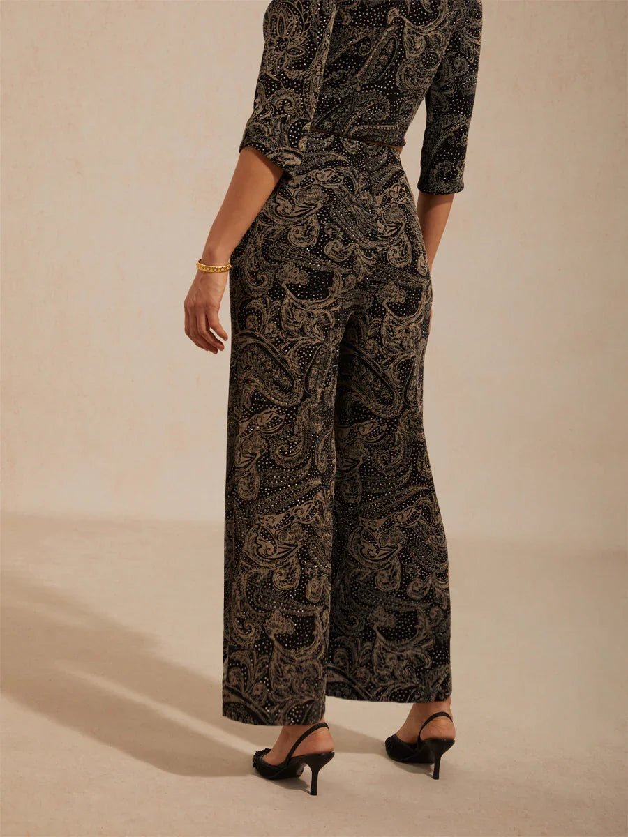 Pantalón recto de punto paisley con sutil detalle de lentejuelas - Nhaura