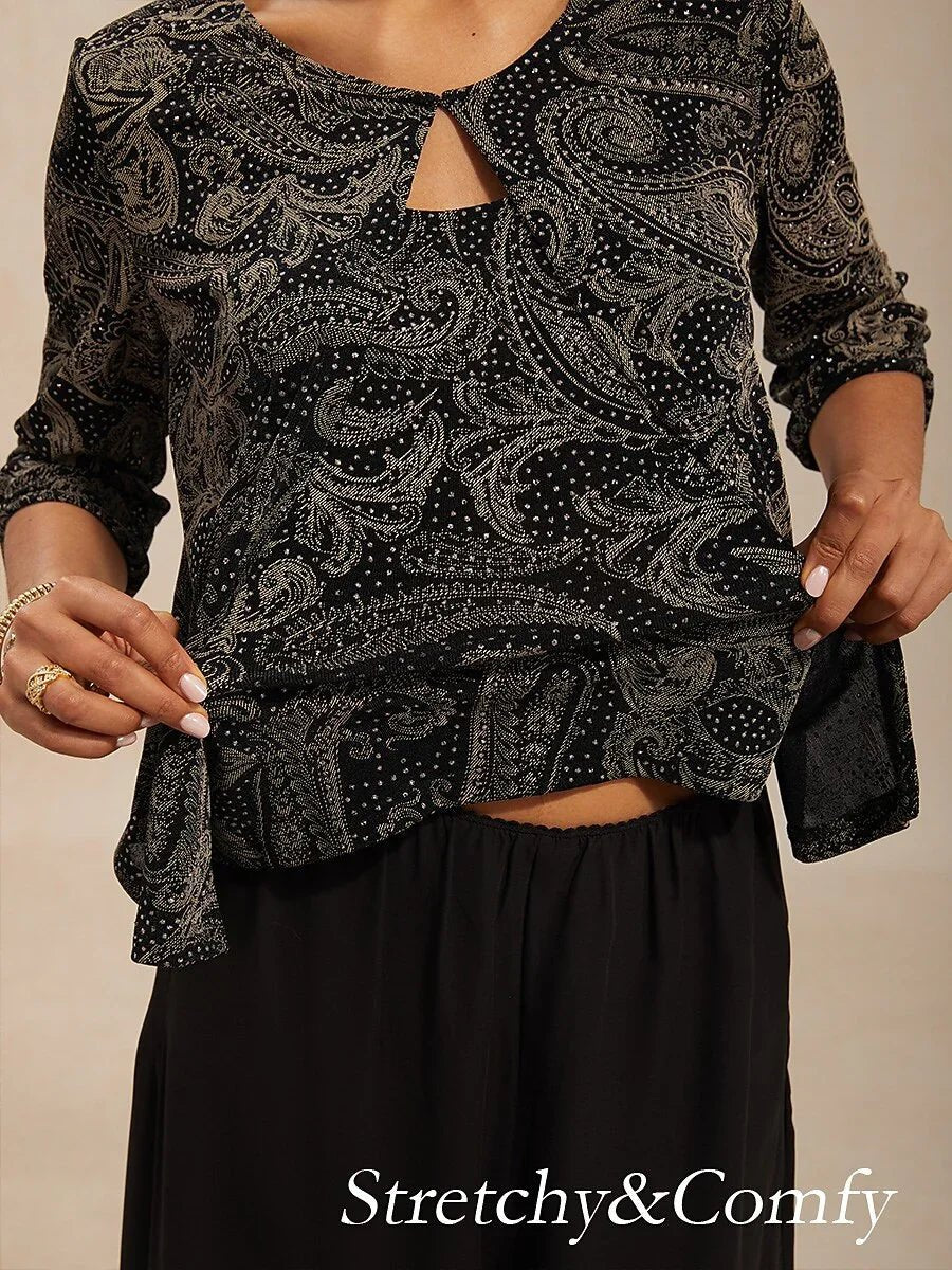 Top de punto paisley con sutil detalle de lentejuelas - Nhaura