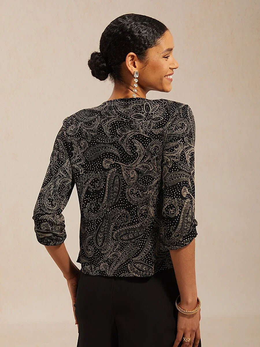 Top de punto paisley con sutil detalle de lentejuelas - Nhaura