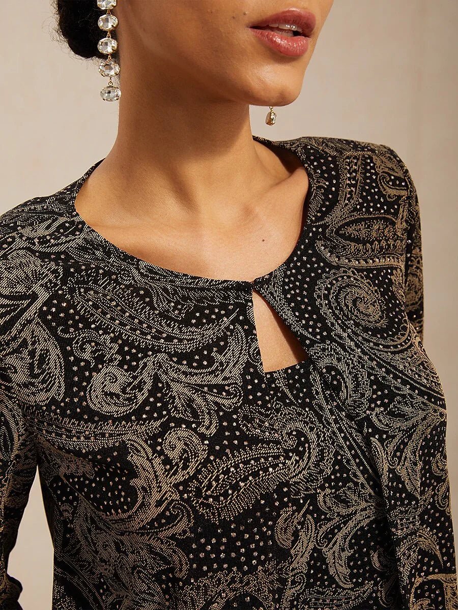 Top de punto paisley con sutil detalle de lentejuelas - Nhaura