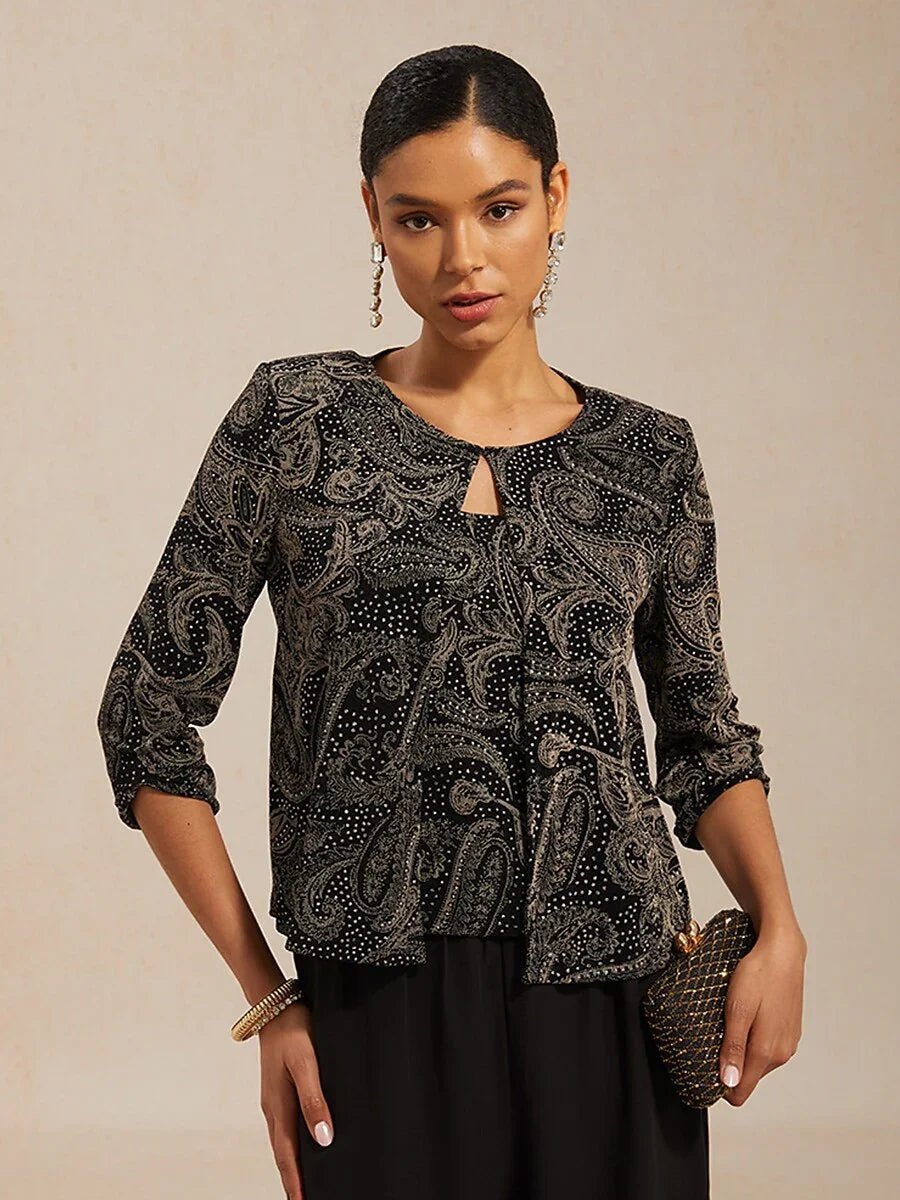 Top de punto paisley con sutil detalle de lentejuelas - Nhaura