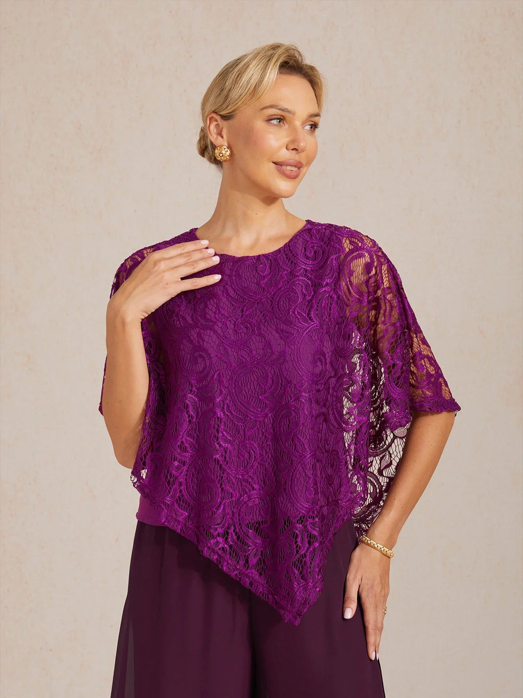Top elegante de encaje con manga murciélago - Nhaura