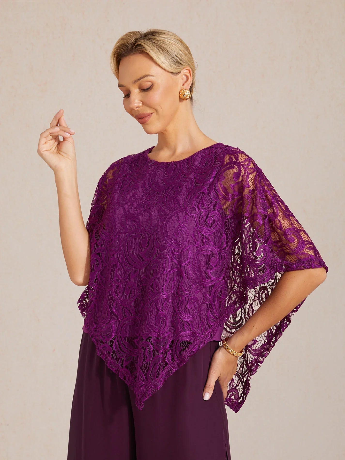 Top elegante de encaje con manga murciélago - Nhaura
