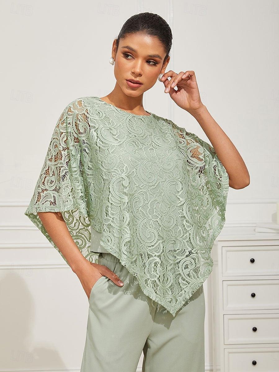 Top elegante de encaje con manga murciélago - Nhaura