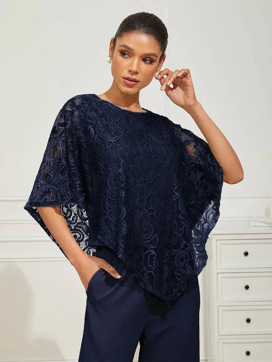 Top elegante de encaje con manga murciélago - Nhaura