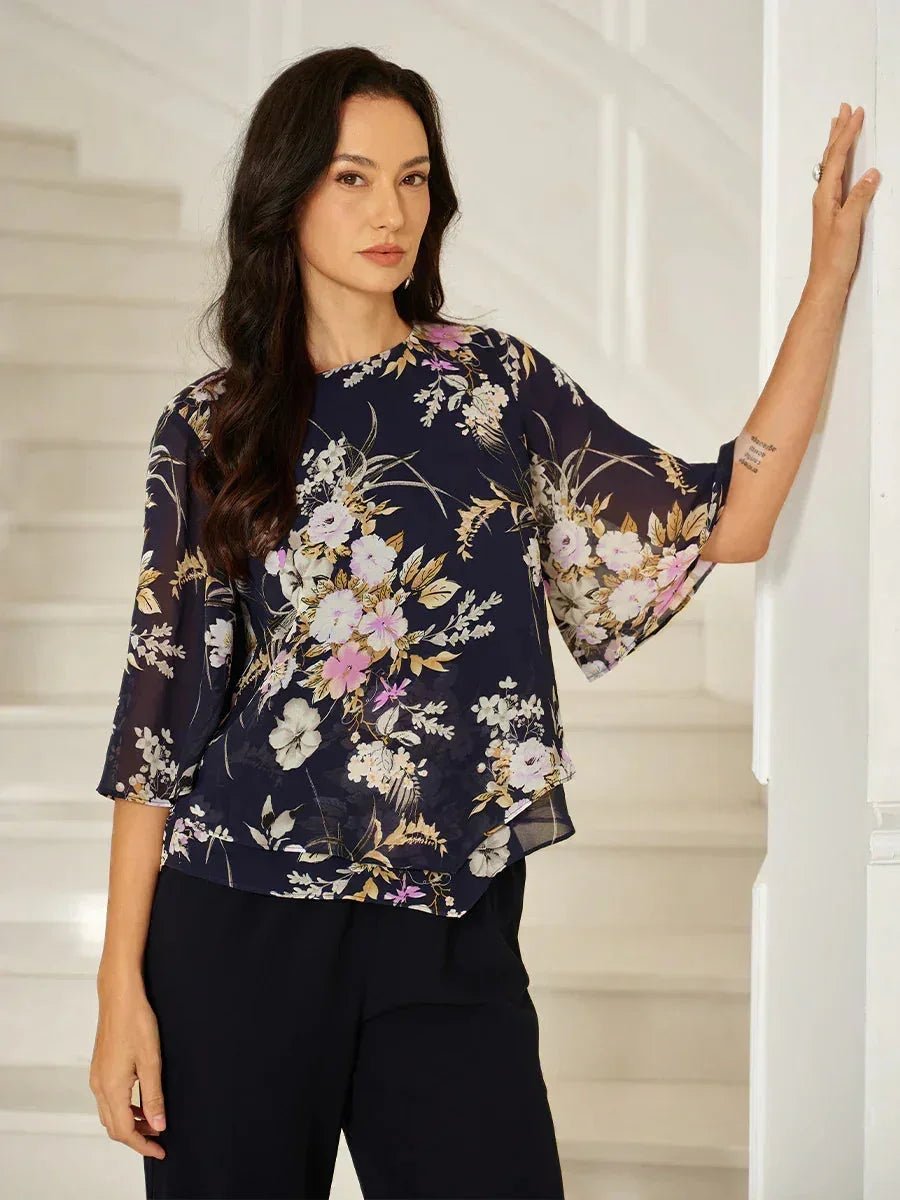 Top floral de gasa con bajo a capas - Nhaura