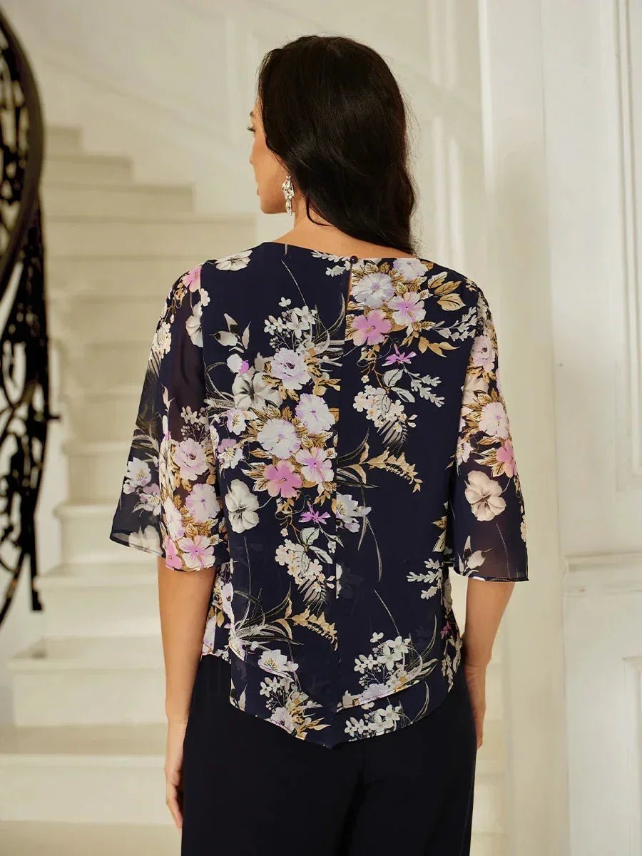 Top floral de gasa con bajo a capas - Nhaura