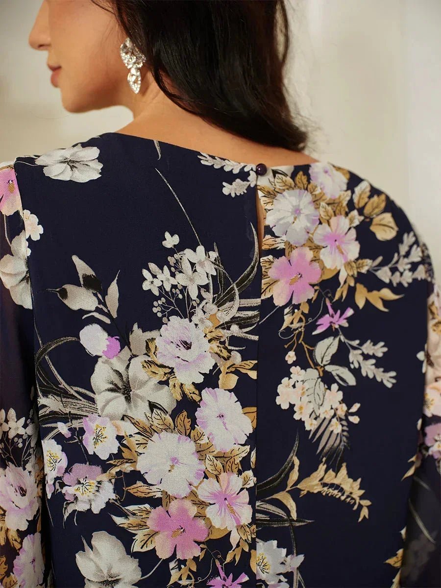 Top floral de gasa con bajo a capas - Nhaura