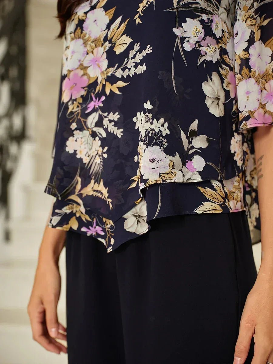Top floral de gasa con bajo a capas - Nhaura