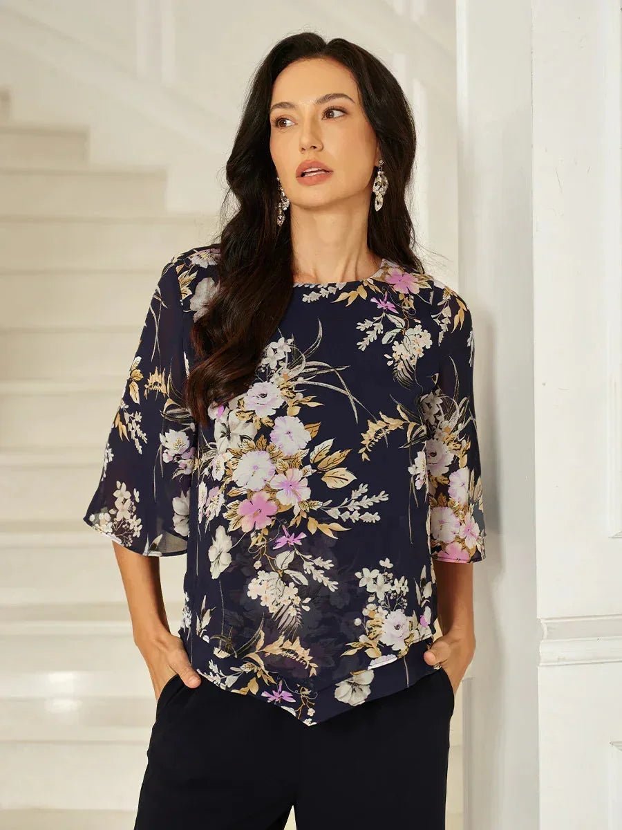 Top floral de gasa con bajo a capas - Nhaura